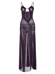 Backless Mesh Split Sleeveless Maxi Dress