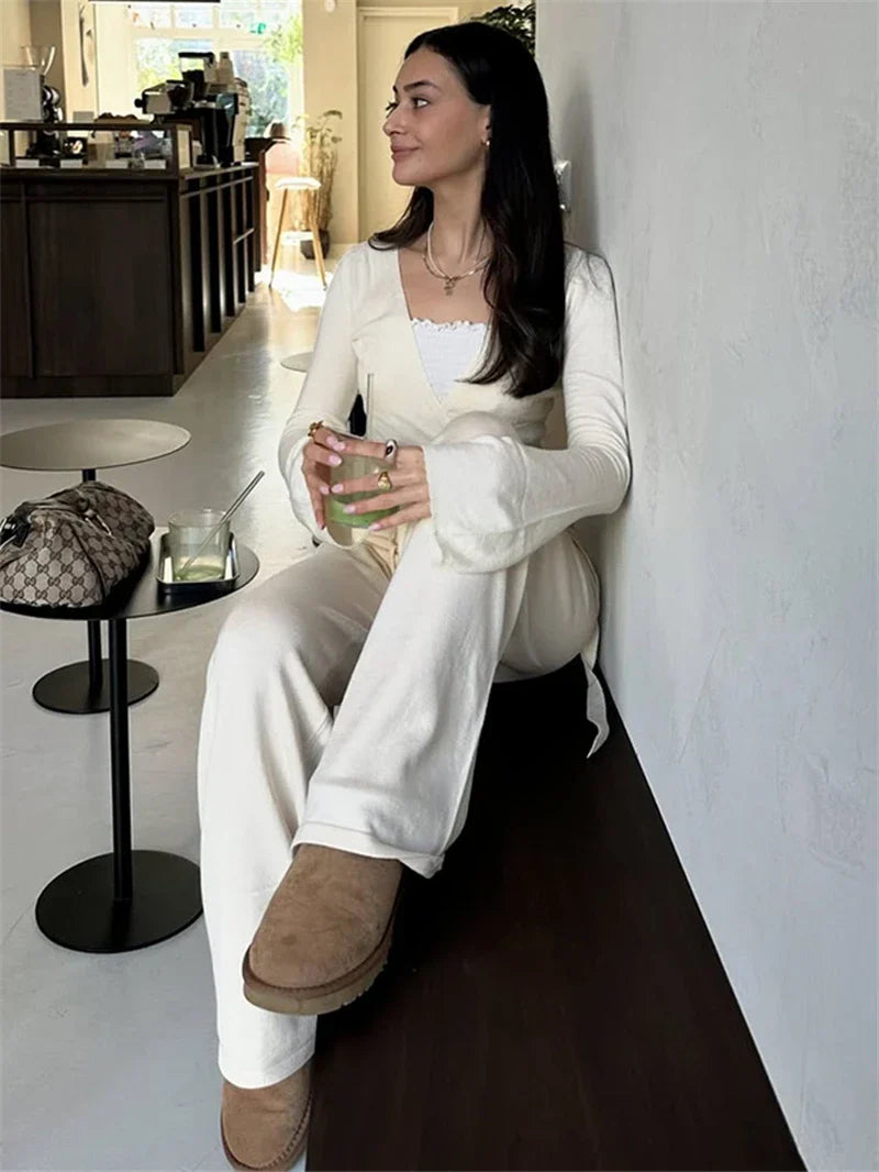 Solid Wrap Around Top And Drawstring Pants Set