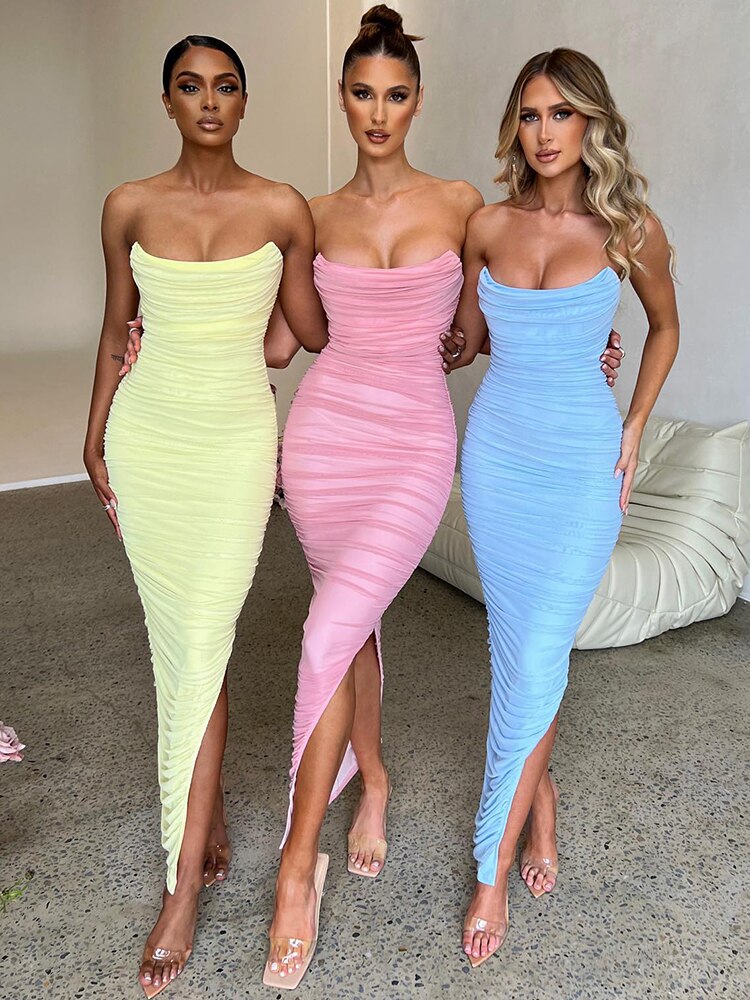 Articat  Strapless Mesh Maxi Dress