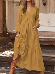 Retro Solid Color Maxi Cotton Boho Dress for