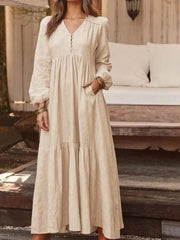 Retro Solid Color Maxi Cotton Boho Dress for