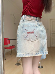 American Retro Raw Hem A line Mini Skirt