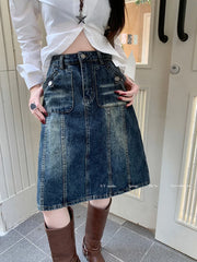 American Retro Midi Do old Washed A Line Skirt