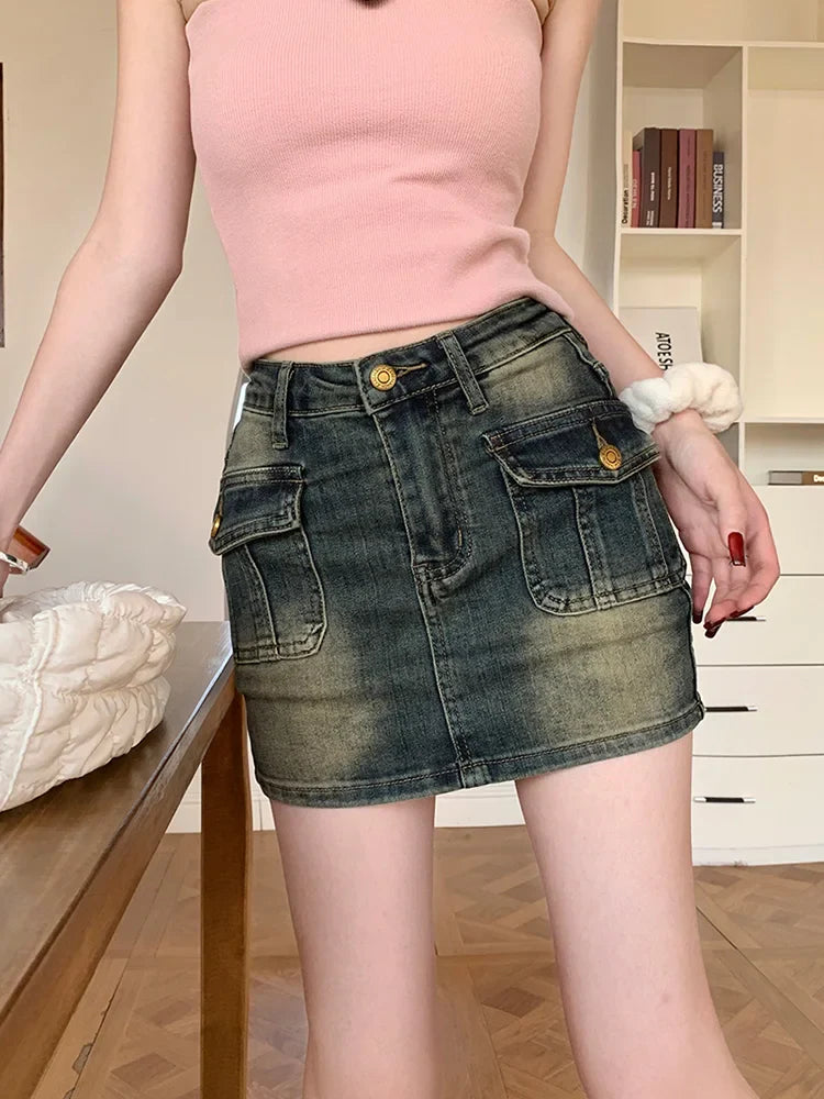 American Retro Korean Style High Waist Short Skirt