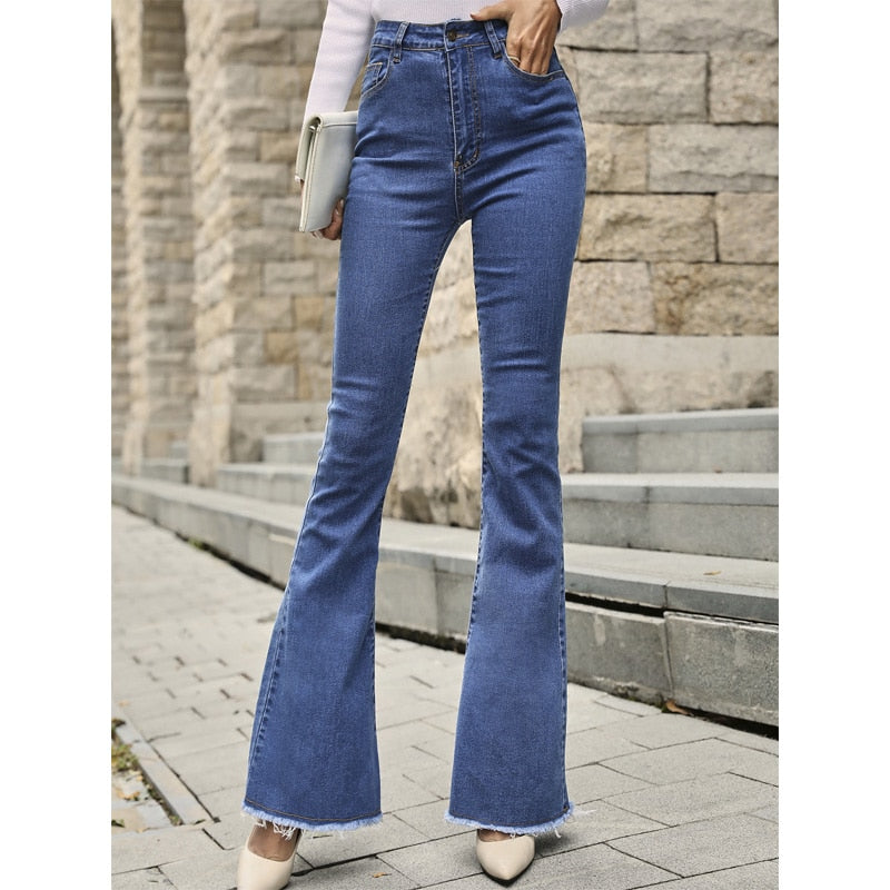 Benuynffy Button Fly 's Raw Hem Flare Jeans