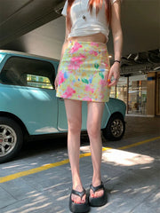 Retro Korean Slim High Waist A line Mini Skirt