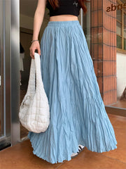 Vintage Solid Elastic Pleated A Line Skirt