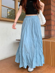 Vintage Solid Elastic Pleated A Line Skirt