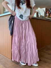 Vintage Solid Elastic Pleated A Line Skirt