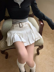 White Cargo Pleated Mini Skirts Retro Low Waist A Line Skirt