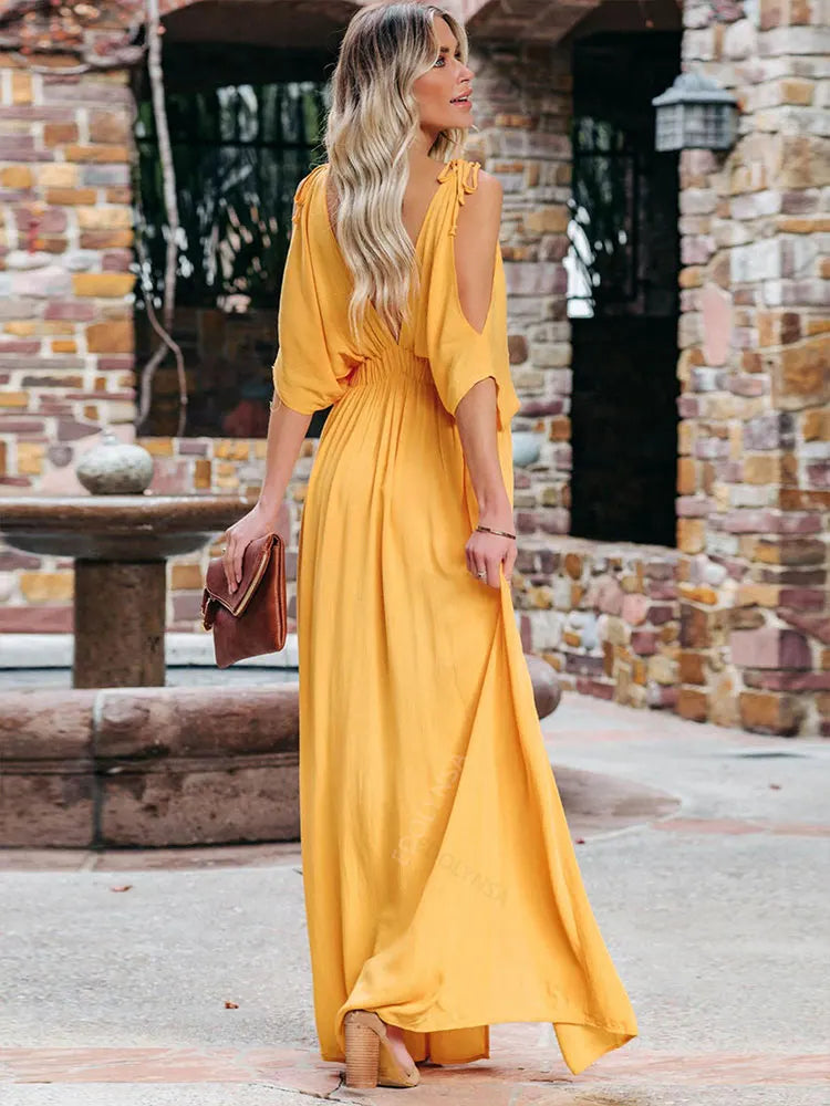 Off Shoulder Slit Maxi Boho Beach Dress