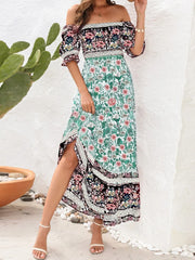 Summer Beach Bohemian Casual Boho Dress with Short Sleeves