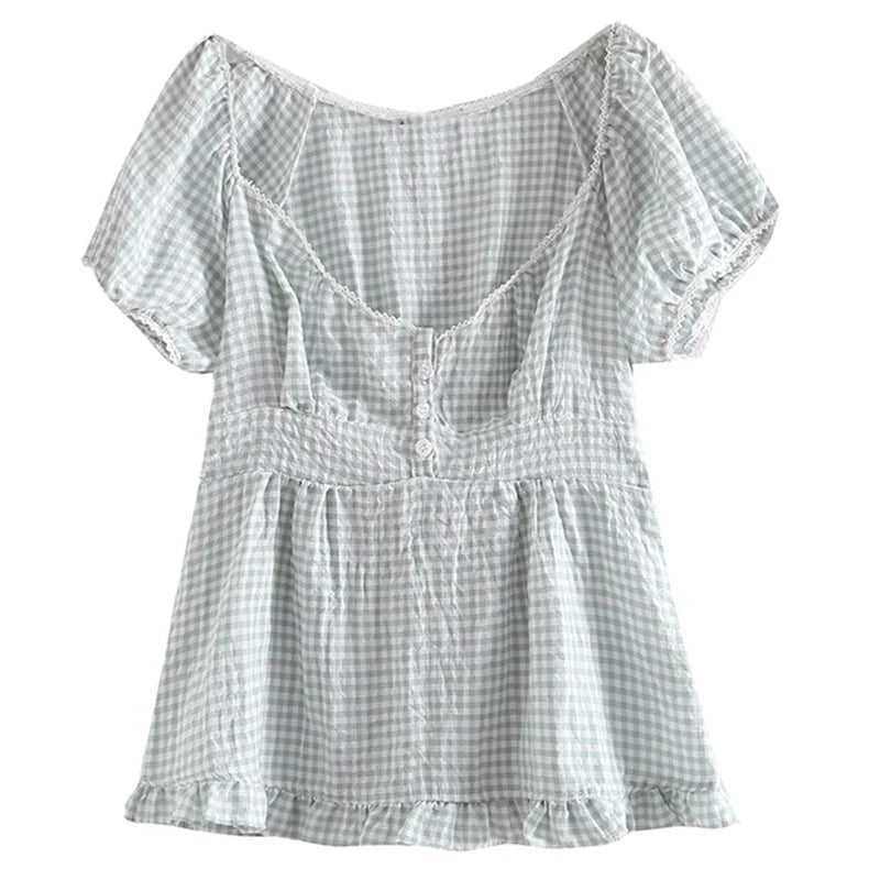 Grunge Lace Crop Y2K Vintage Square Neck Short Sleeve Sweet  Gothic T shirts