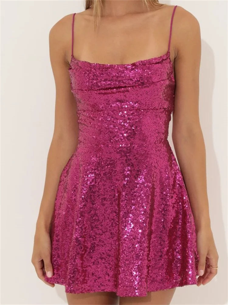 Sequined Sleeveless  A Line Mini Dresses