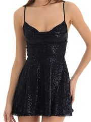 Sequined Sleeveless  A Line Mini Dresses