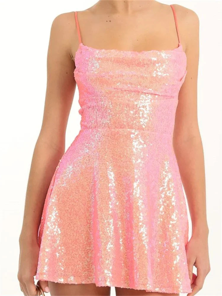 Sequined Sleeveless  A Line Mini Dresses