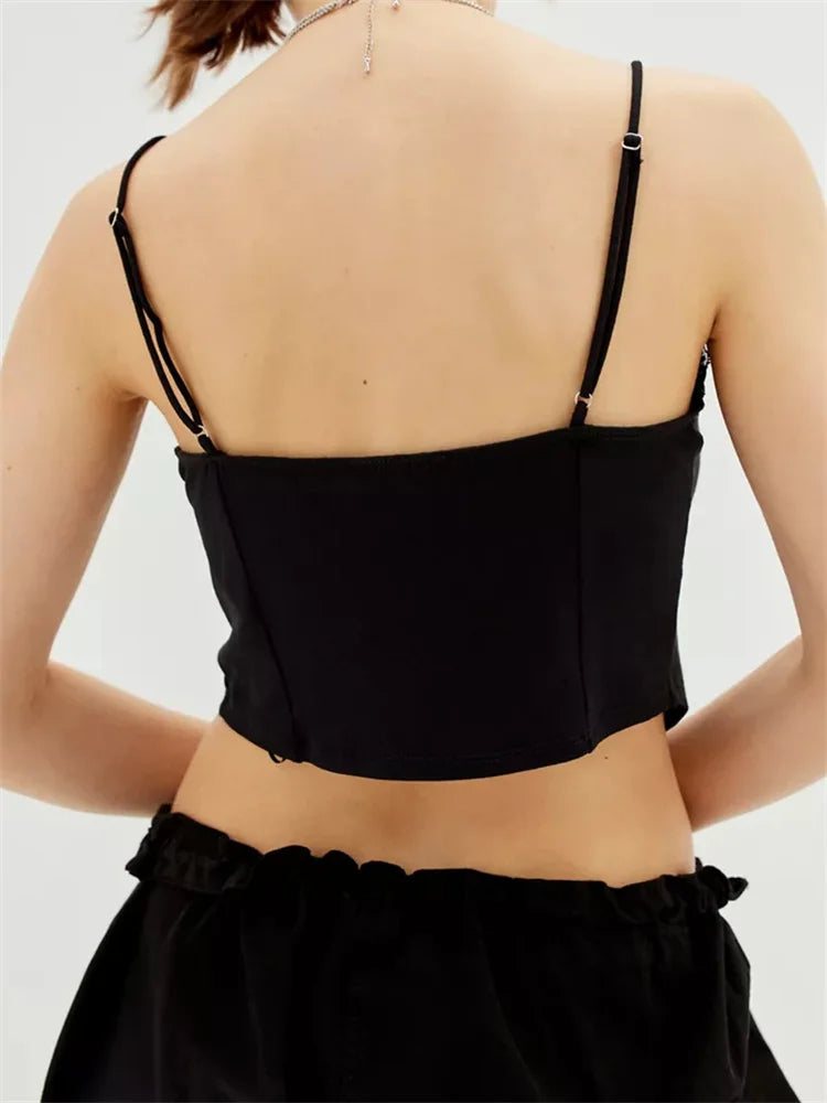 Floral Print Lace Patchwork V neck Front Split Tie up Ruffle Summer Strap Mini Crop Top