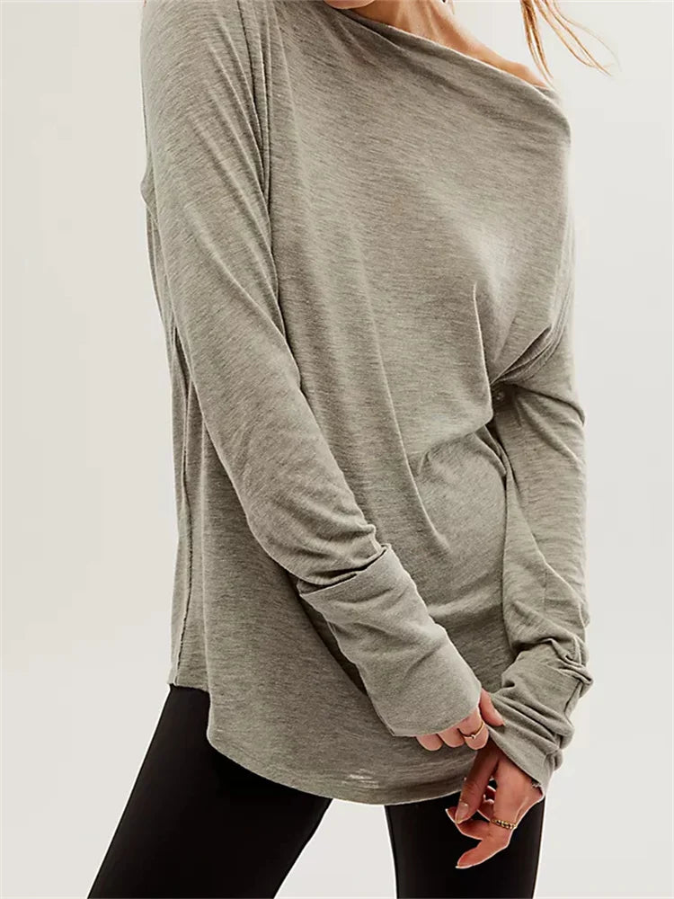 Spring Color Shirts Women Casual Loose Fit Solid Color Spring Fall Pullovers Basic Tees ...