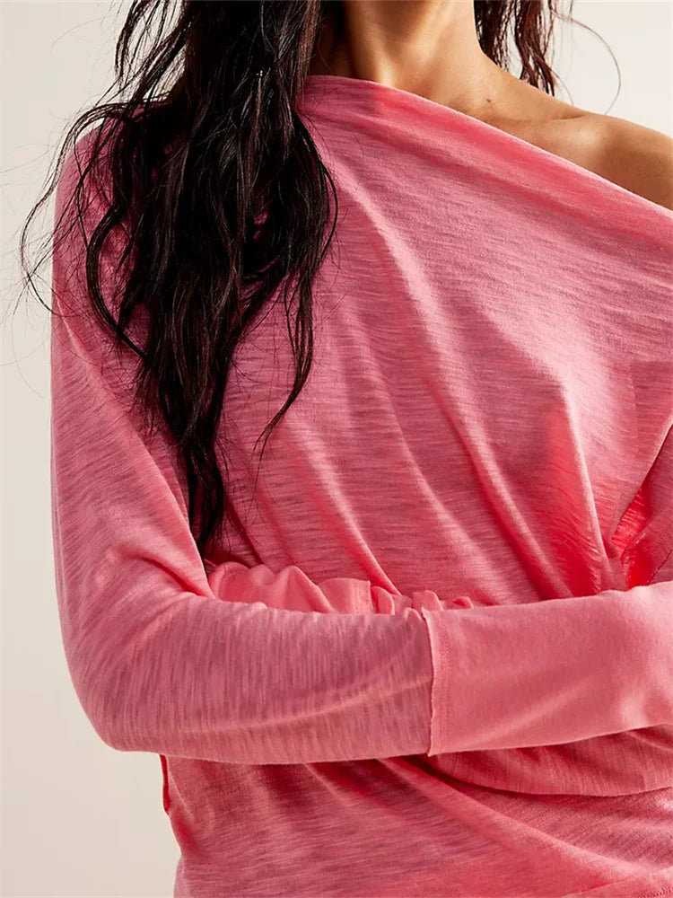 Spring Color Shirts Women Casual Loose Fit Solid Color Spring Fall Pullovers Basic Tees ...