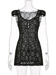 Lace Floral V neck A Line Mini Dresses