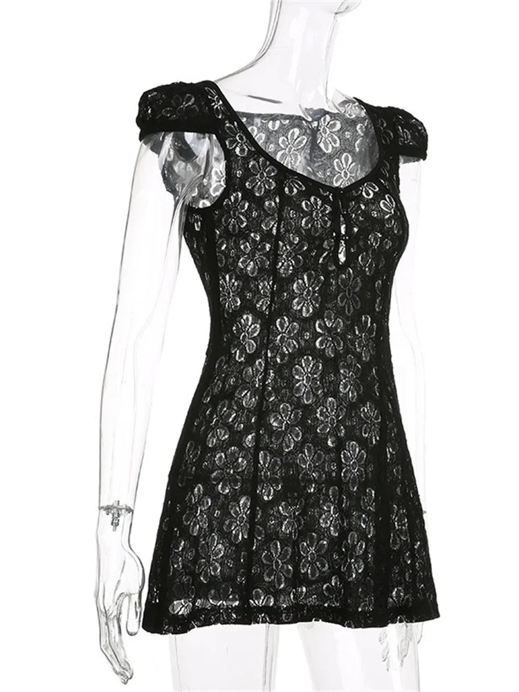 Lace Floral V neck A Line Mini Dresses