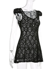 Lace Floral V neck A Line Mini Dresses