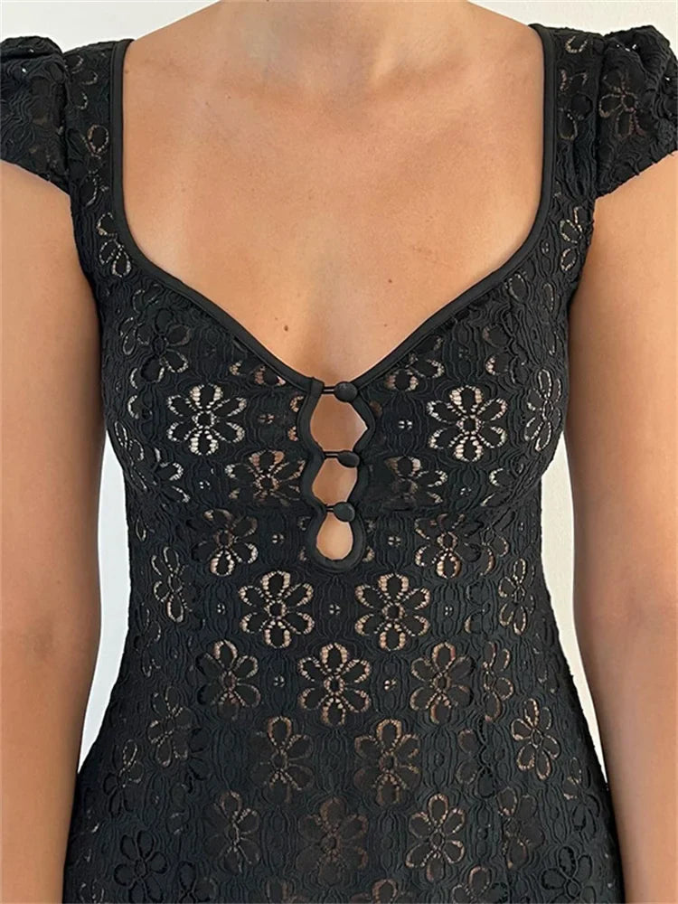 Lace Floral V neck A Line Mini Dresses