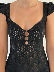 Lace Floral V neck A Line Mini Dresses