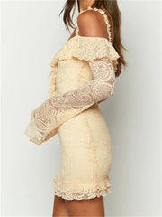 Romantic Lace Off Shoulder Ruffled Mini Dresses