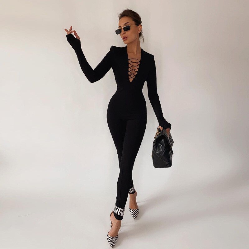 Black Slim Long Sleeve Jumpsuit