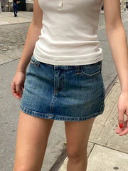 Cotton Denim High Waist Straight Mini Skirt