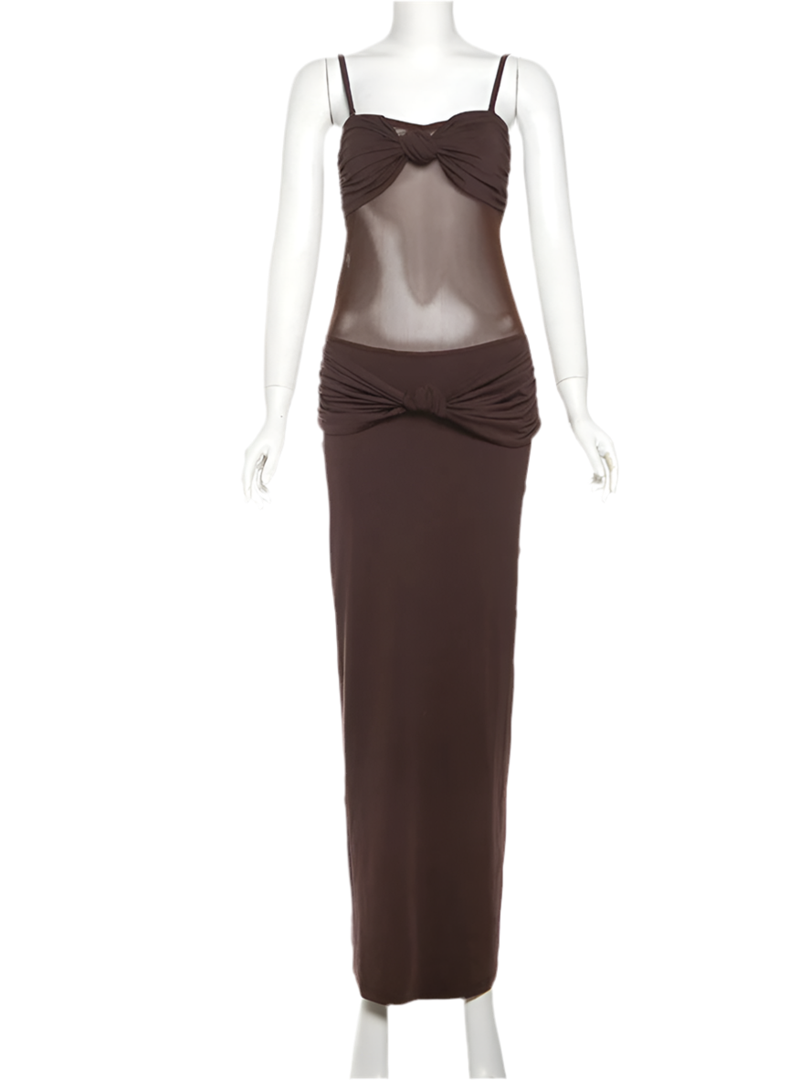 Knotted Mesh Strappy Midi Dress