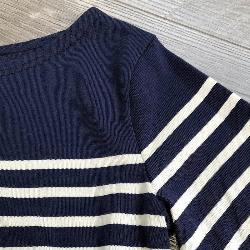 Long Sleeve Striped Combed Cotton T Shirt for