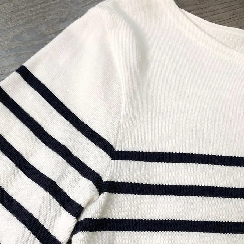 Long Sleeve Striped Combed Cotton T Shirt for