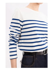 Long Sleeve Striped Combed Cotton T Shirt for