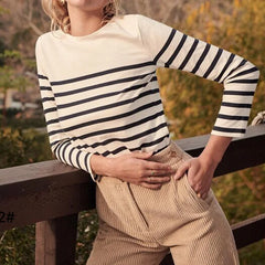 Long Sleeve Striped Combed Cotton T Shirt for