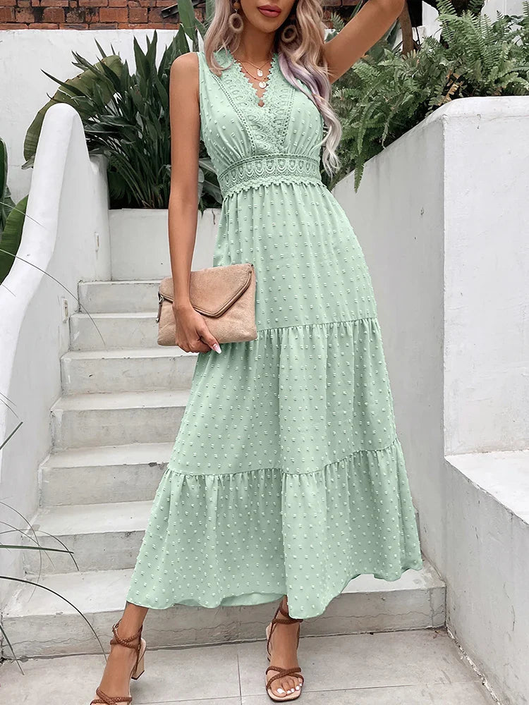 Backless Sleeveless Lace Ruffle Boho Dress