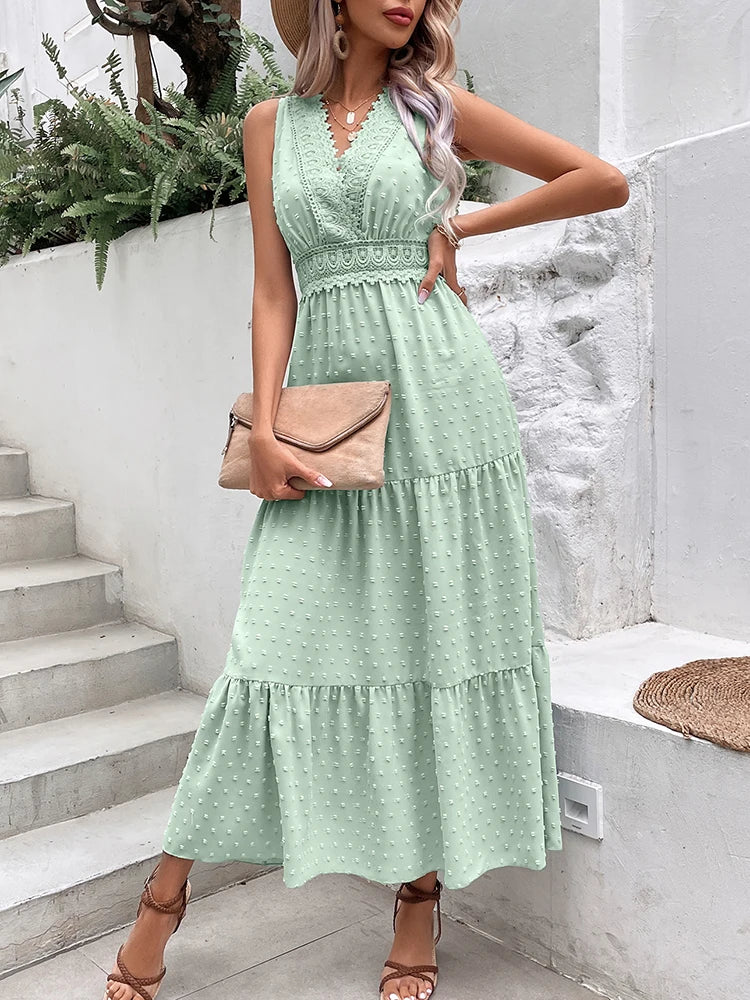 Backless Sleeveless Lace Ruffle Boho Dress