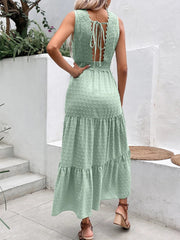 Backless Sleeveless Lace Ruffle Boho Dress