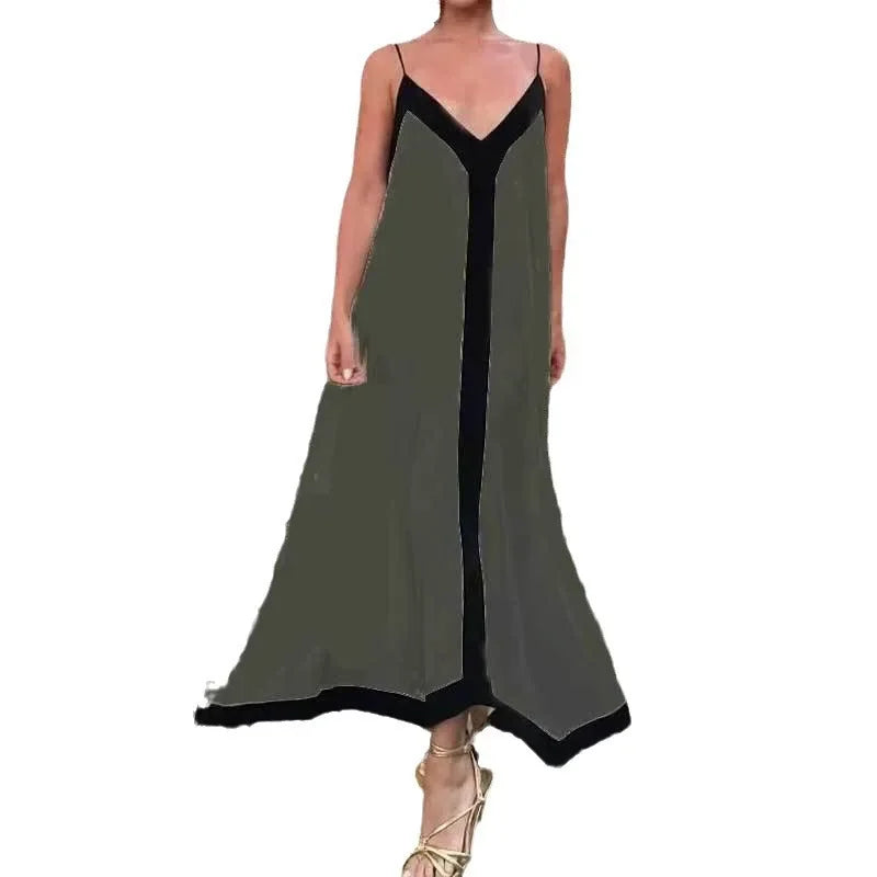 Backless V neck Summer Beach Vacation Maxi Dress