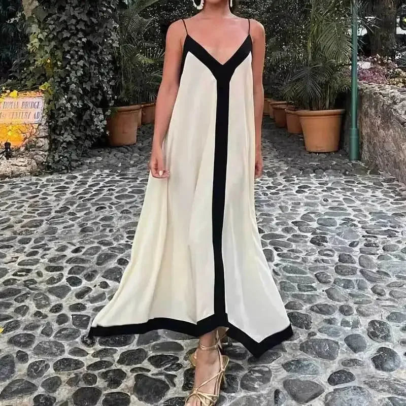 Backless V neck Summer Beach Vacation Maxi Dress