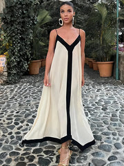 Backless V neck Summer Beach Vacation Maxi Dress