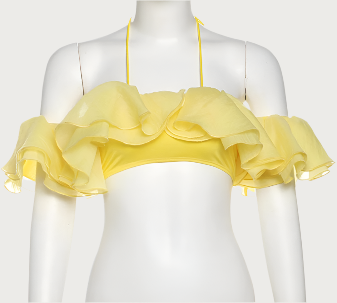 Off Shoulder Ruffle Crop Top - Casual Knit Tank