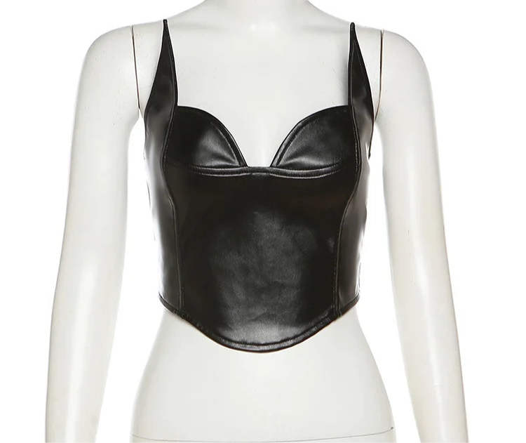 Black Pu Leather Batman Corset Top
