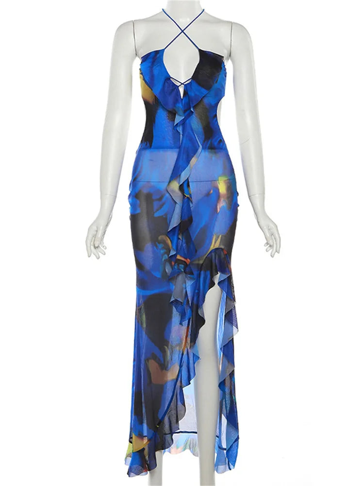 Slim Asymmetrical U Neck Lace Up Sleeveless Lace Dress