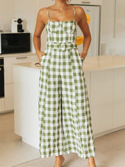 Vintage Belt Gingham Print Jumpsuit