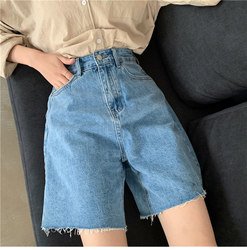 Summer Casual Loose Bike Shorts Korean Style Denim Streetwear Short Pants