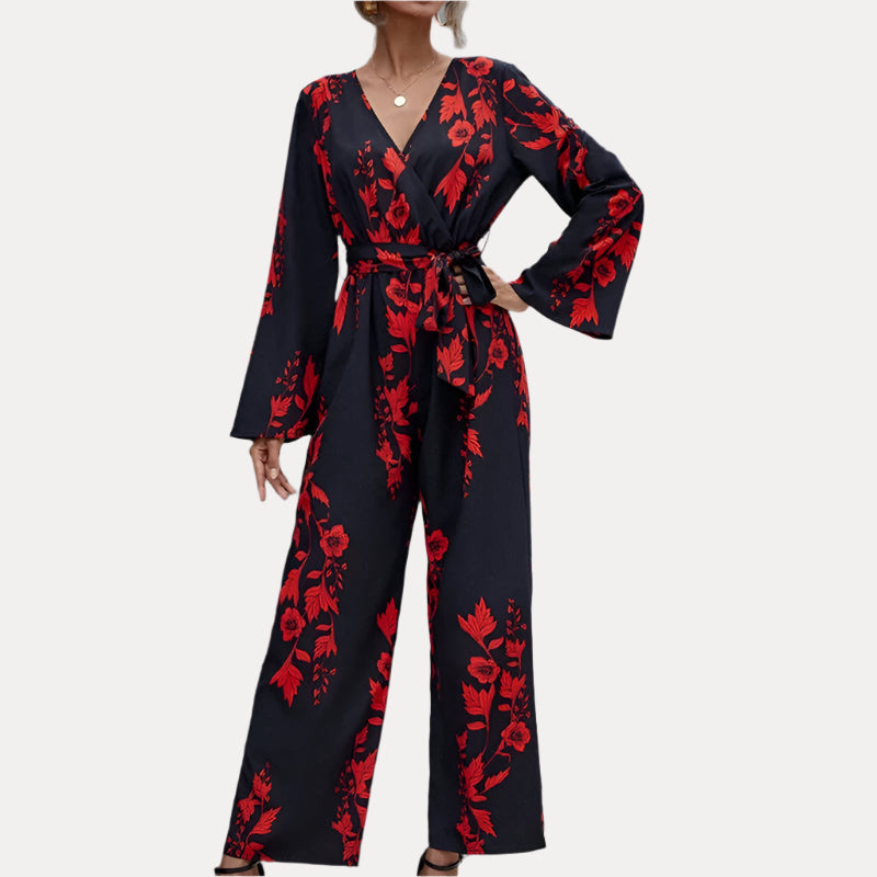 Floral Print Belted Wide Leg Jumpsuit