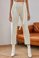 Knotted White Belt Women's Pants