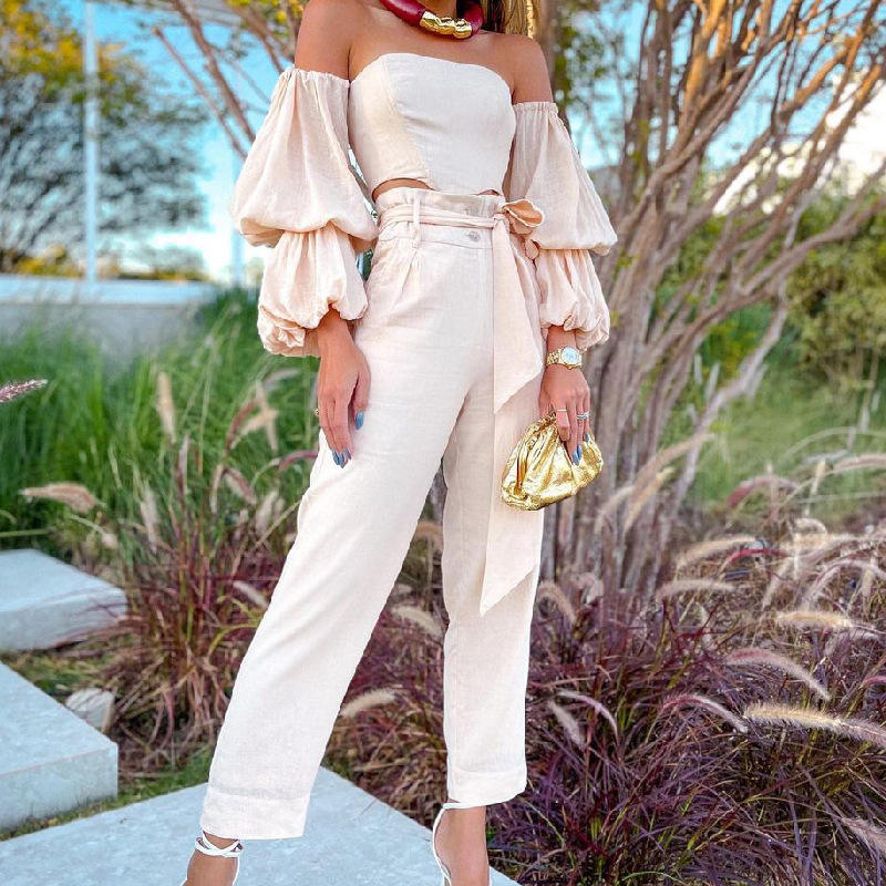 Cotton and linen one-shoulder casual suit